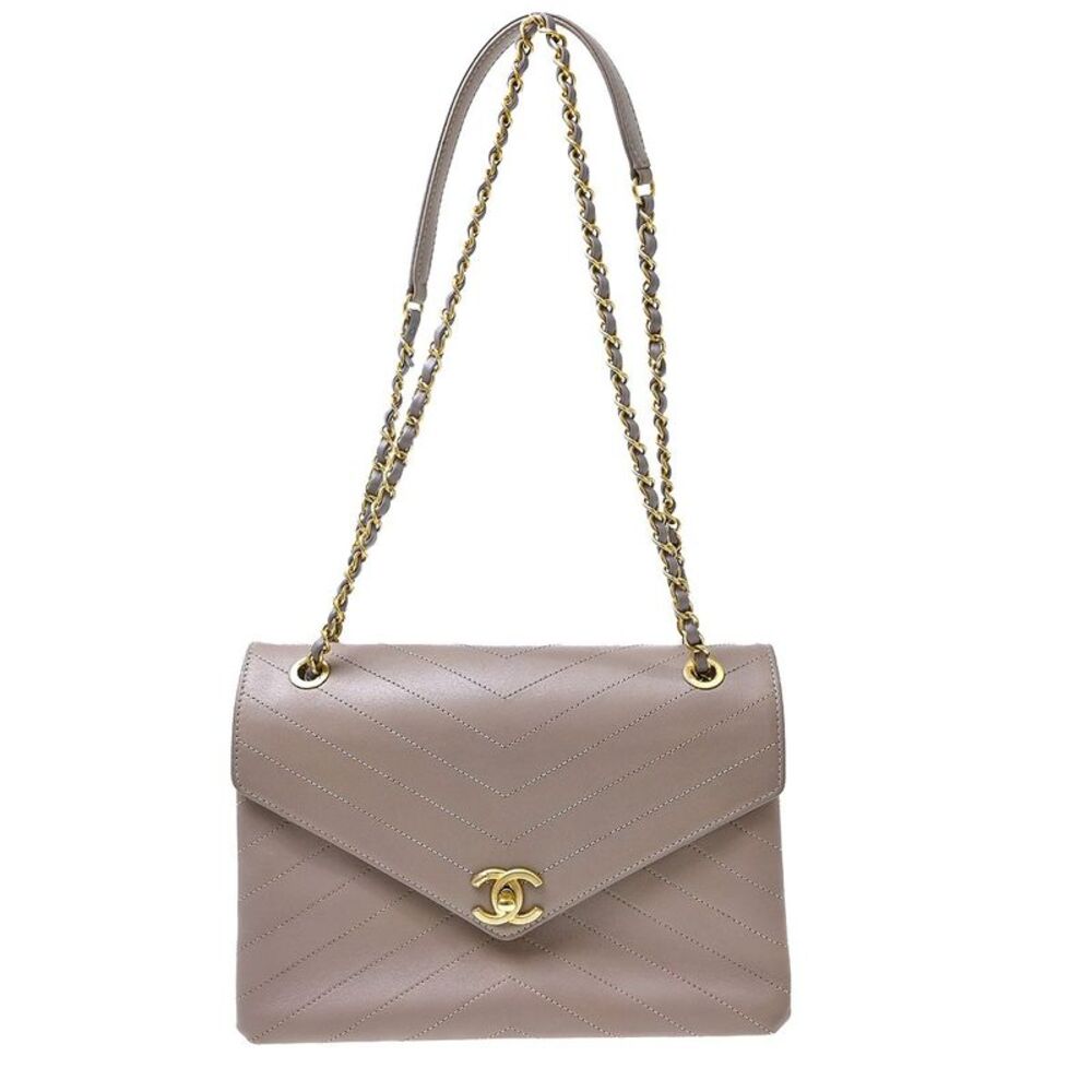 Chanel Envelope Compartment Flap Chevron Calfskin Purple Leather Handbag